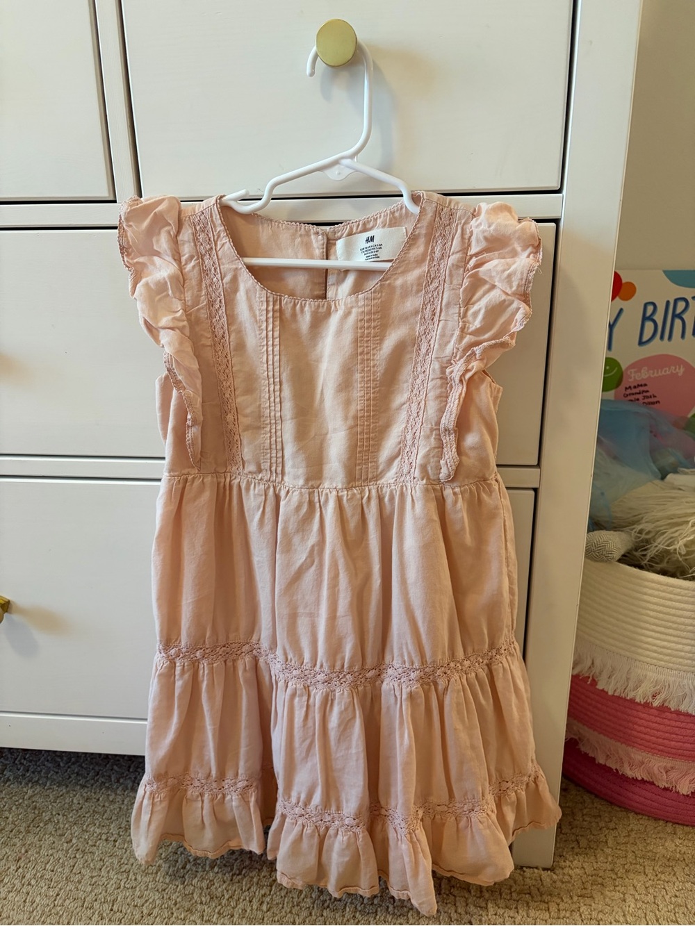 H&M Girls 6 Pale Pink Tiered Sleeveless Dress Lace Ruffle Summer